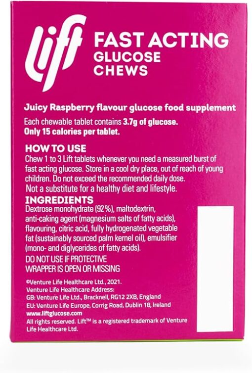 Lift Individually Wrapped Fast-Acting Glucose Chewable Tablets Raspberry 20 Tablets - Image 4