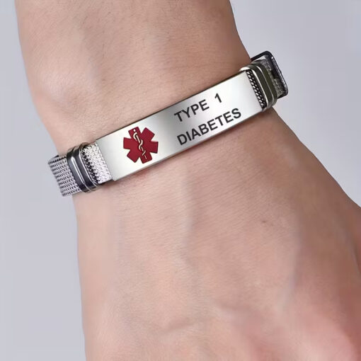 Stainless Steel Bracelet, Red Alert Type 1 Emergency Wristband - Image 2