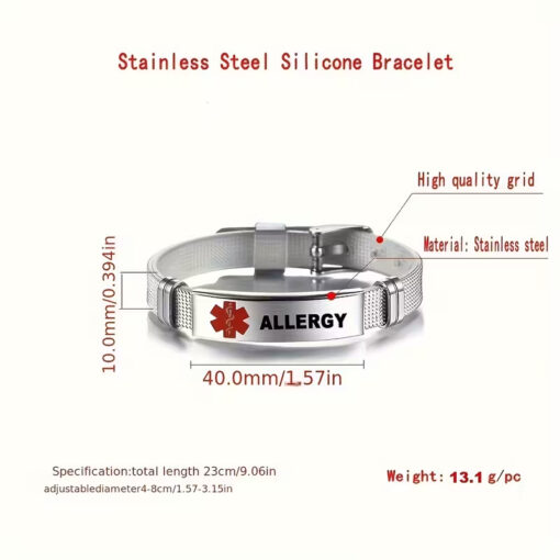Stainless Steel Bracelet, Red Alert Type 1 Emergency Wristband - Image 3